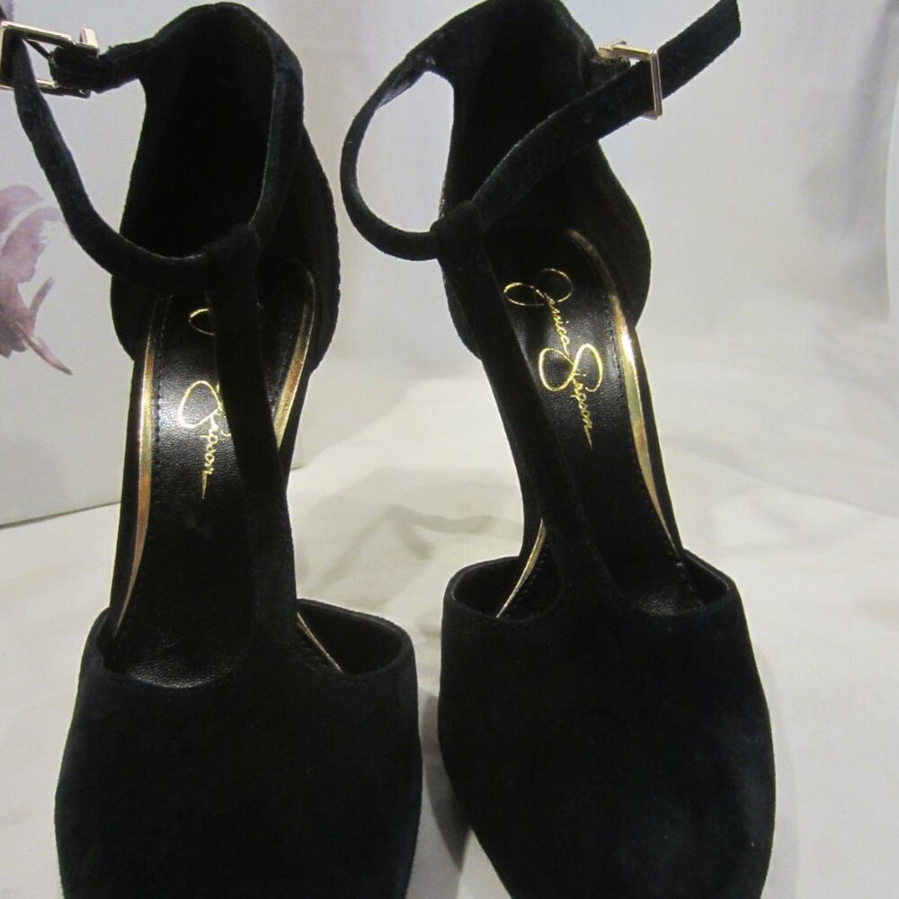 Jessica Simpson Black Heels with Gold Accents - Picture 4 of 9